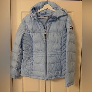 Women’s Light Blue Hooded Zip-Up Jacket